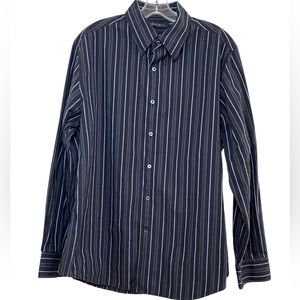 A[X]IST BUTTON DOWN SHIRT STRIPED OXFORD Black Gray Pinstripe Size XL